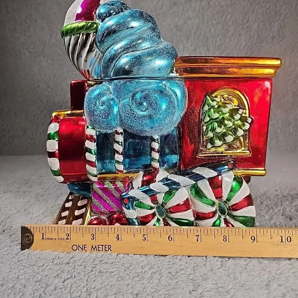 Christopher Radko Cookie Jar Candy Dish Train Colorful Christmas Holiday EUC